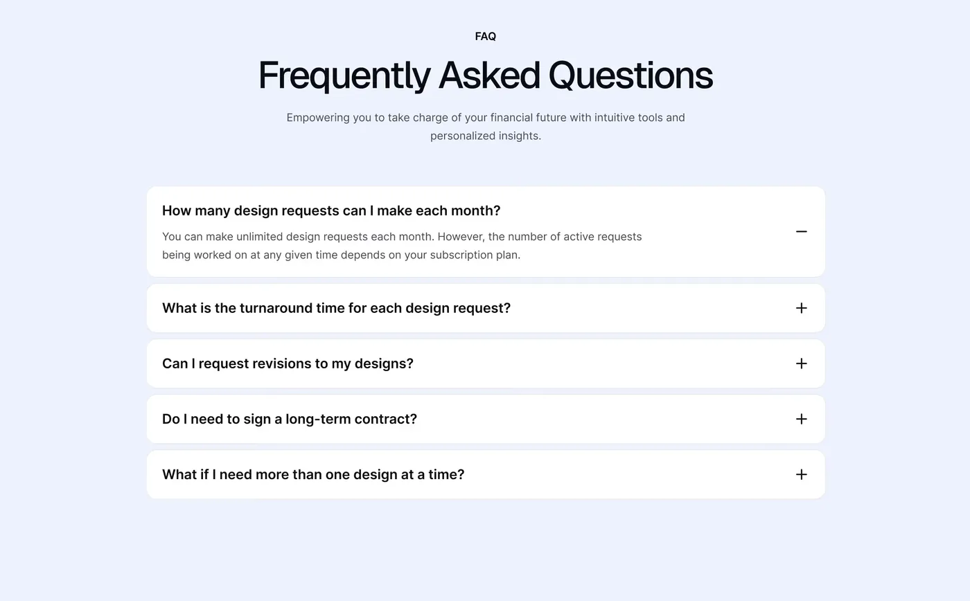 Wireframe of a frequently asked questions accordion