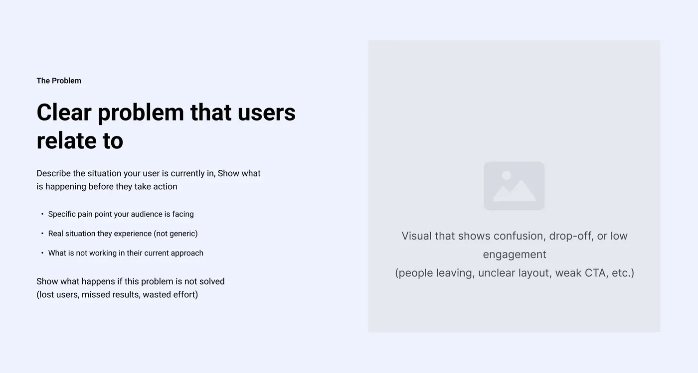 Wireframe of a problem section describing the situation the user is in