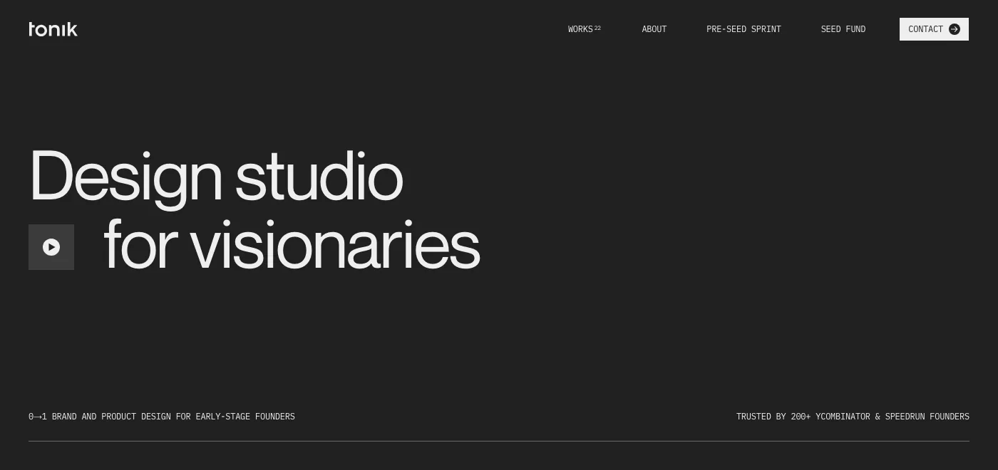 Tonik homepage: design studio for visionaries