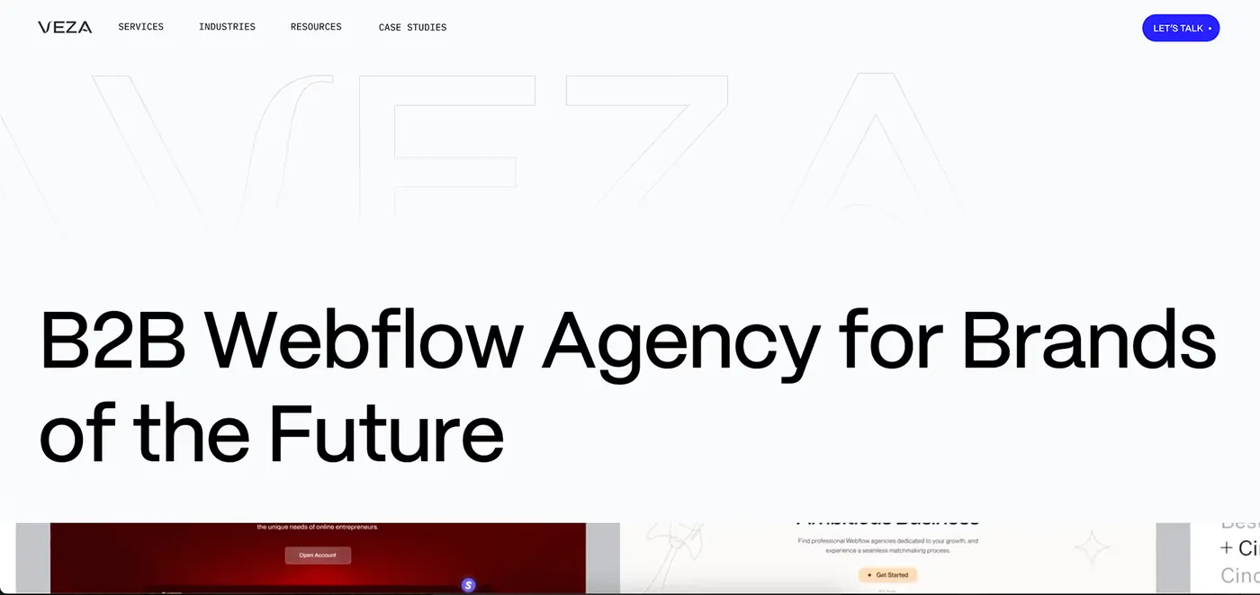 Veza Digital homepage: B2B Webflow agency