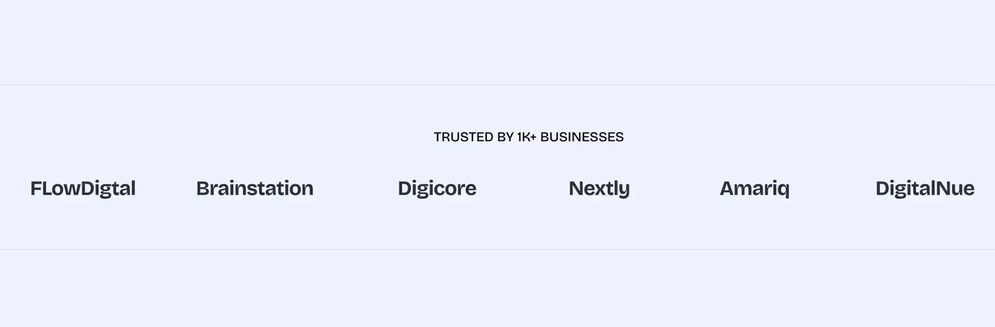 Wireframe of a logo strip reading trusted by 1k+ businesses