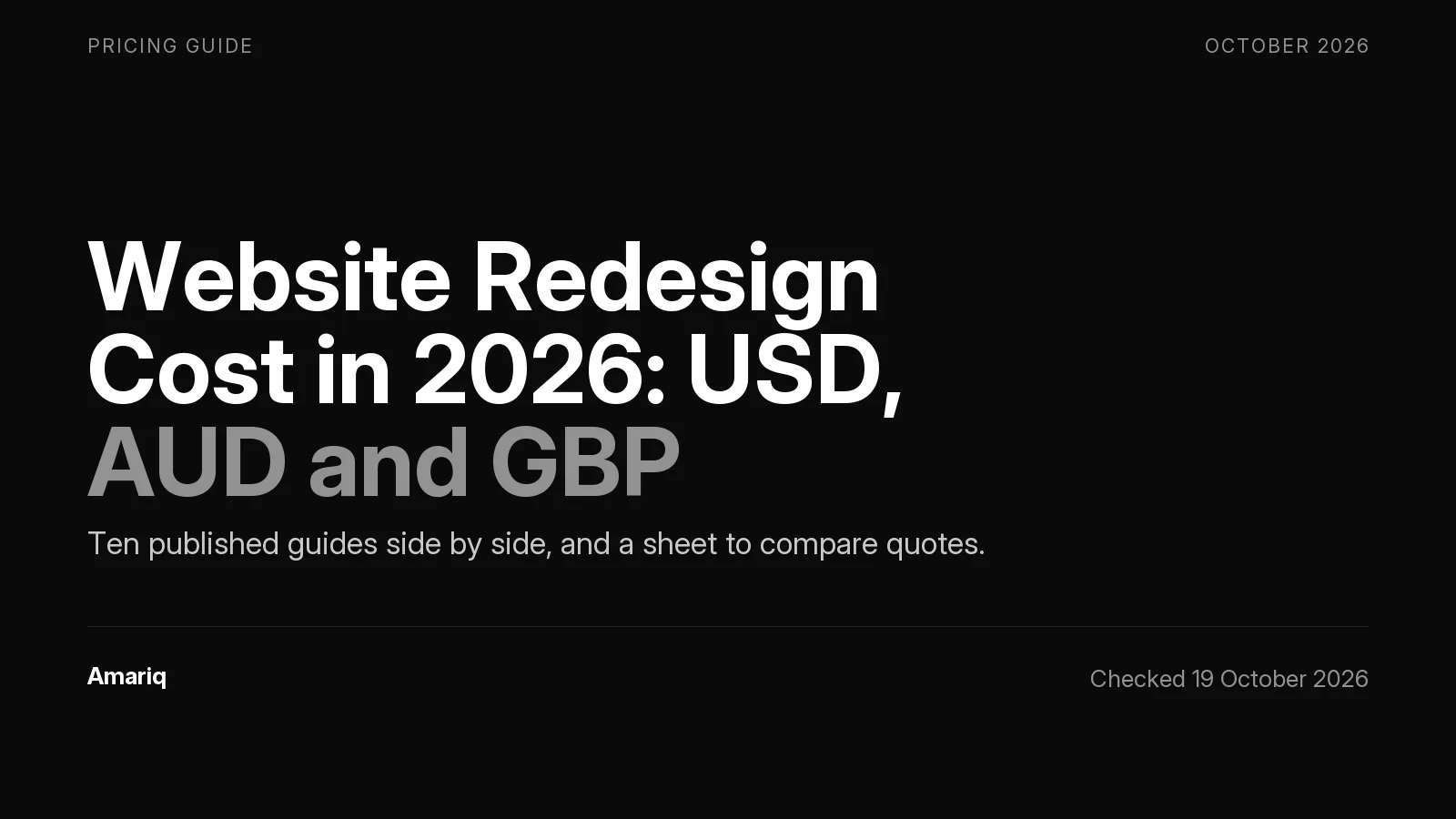 Website Redesign Cost in 2026: Published Ranges in USD, AUD and GBP, Why They Disagree and How to Compare Quotes